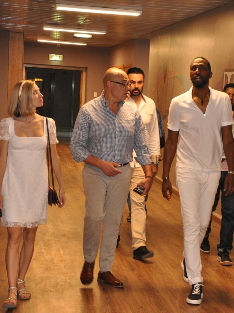 Ayman Radwan with Brooke Butler and Leon Robinson during a tour of EMPC, showcasing the world-class broadcast studios and facilities.